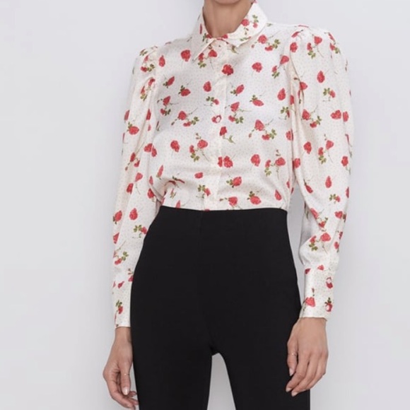 Zara Tops - Zara Floral Printed Button Down Top - Rose Pattern